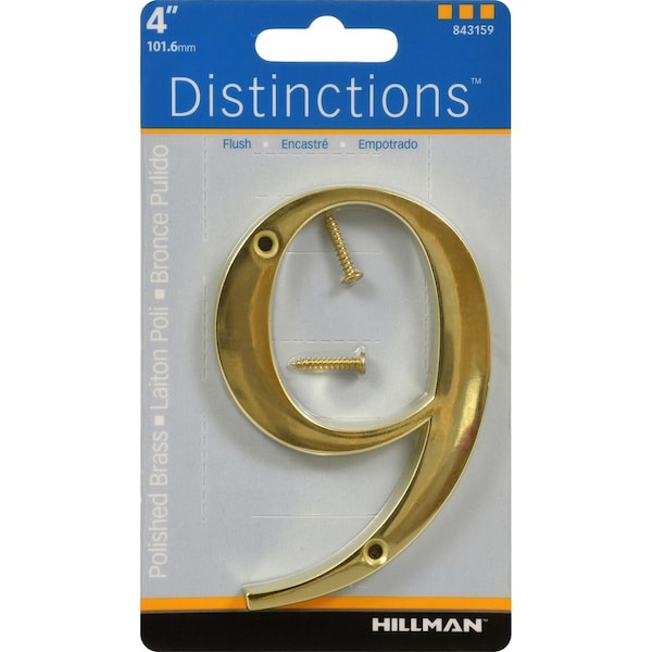 Hillman HILLMAN Distinctions 4 in. Gold Zinc Die-Cast Screw-On Number 9 1 pc, PK6 843159 - main